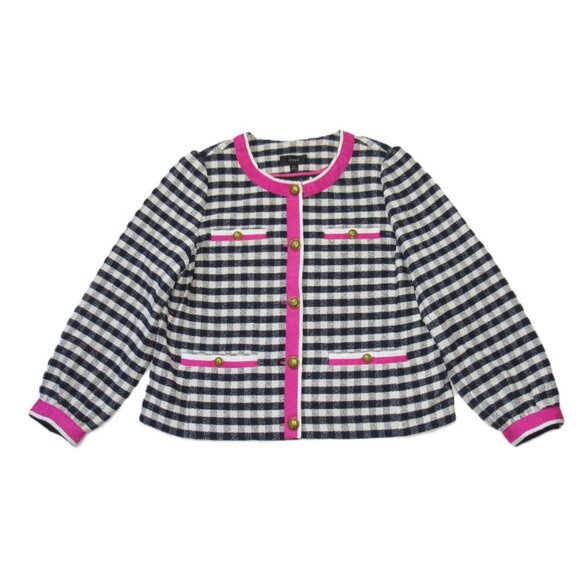 NWT J.Crew Grosgrain-trim Lady Jacket in Navy Ivory Check Gingham Tweed 8 - Picture 4 of 7